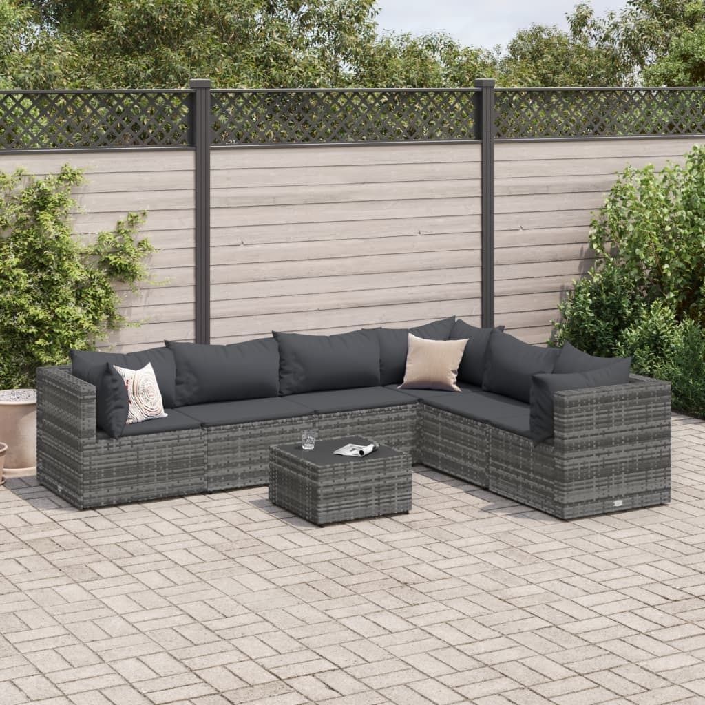 Maison Exclusive - 7-tlg. Garten-Lounge-Set mit Kissen Grau Poly Rattan