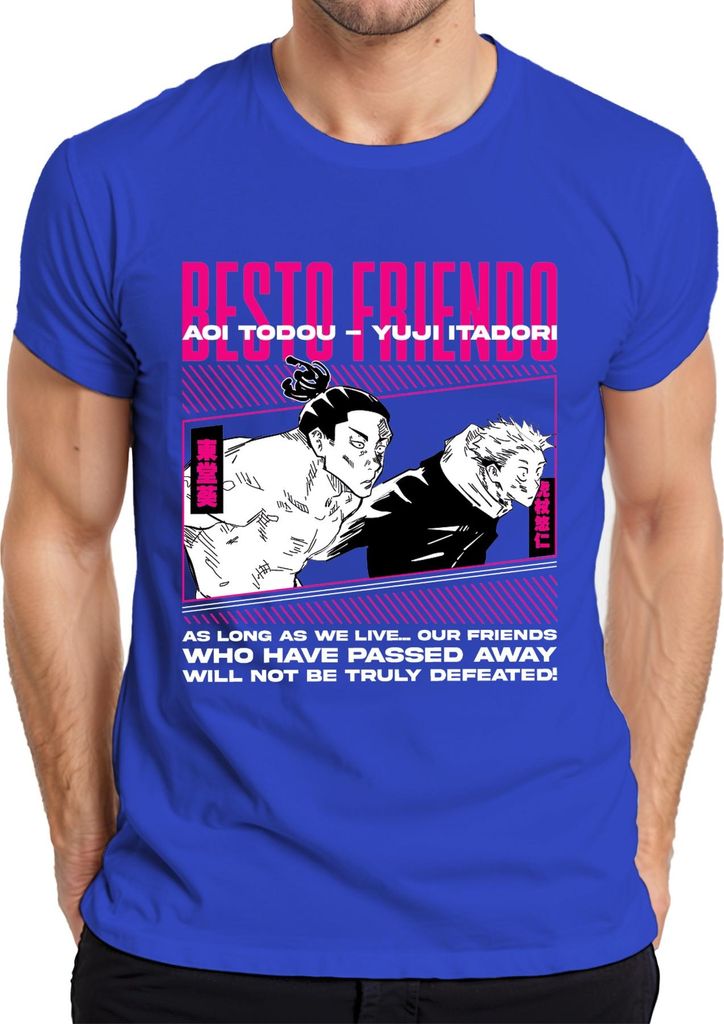 BESTO FRIENDS Jujutsu Kaisen Aoi Todou Yuji Itadori Anime Otaku Herren T-Shirt, Blau, 3XL