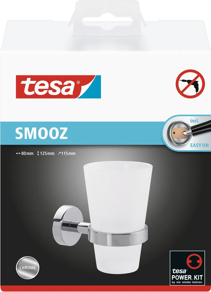 tesa 40327-00000-00 Porte-gobelet à dents en métal chromé et verre