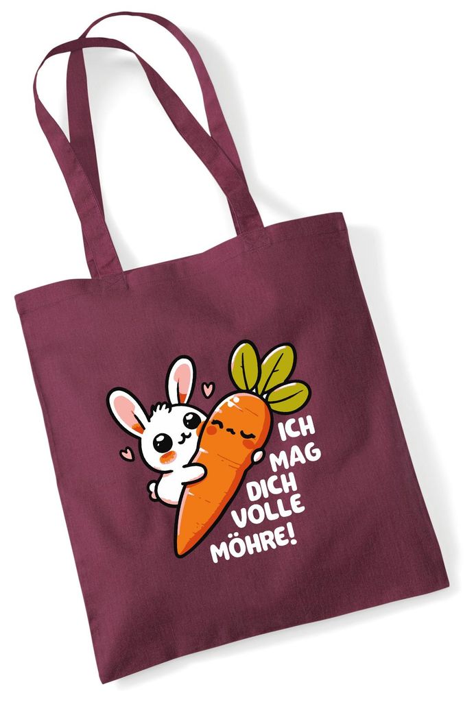 Huuraa Jutebeutel Mag dich volle Möhre Hase 10 Liter Burgundy Baumwolle Tasche Geschenkidee
