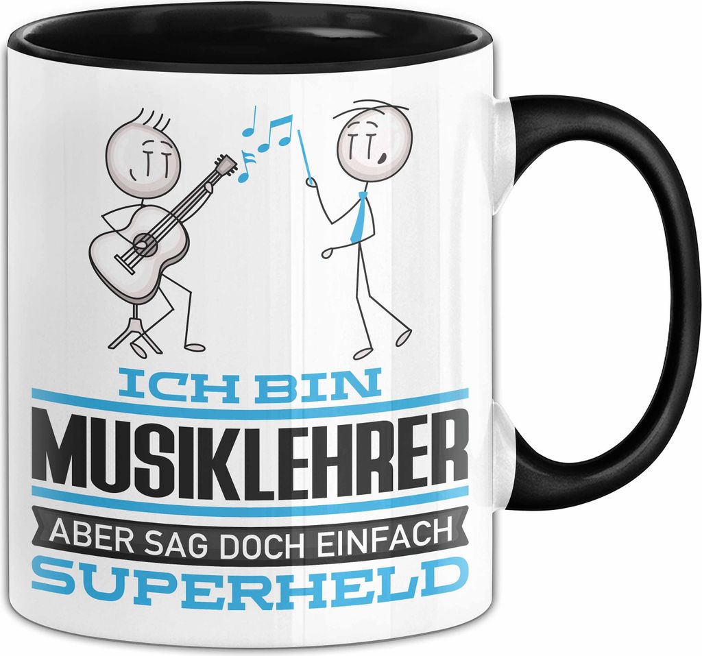 Musiklehrer Geschenk Tasse Ich Bin Musiklehrer Aber Sag Doch Einfach Superheld Lustige Geschenkdiee für Musiklehrer Kaffee-Becher (Schwarz)