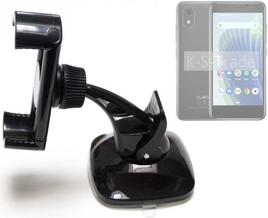 K-S-Trade kompakte Handy-Halterung Windschutzscheibe kompatibel mit Cubot J20 Armaturenbrett schwarz Autohalterung KFZ Halter Scheiben-Halterung