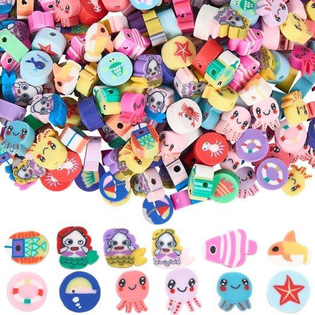 320 Stücke 4 Stile Polymer Kunststoff Perlen - Meer Tiere, Octopus und Meerjungfrauen für Schmuck