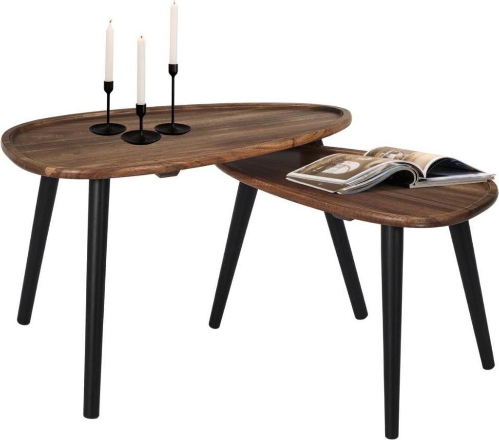 "MISOU Beistelltisch Set aus 2 Akazienholz Dreieckige Couchtische Kaffeetisch Wohnzimmer Braun"