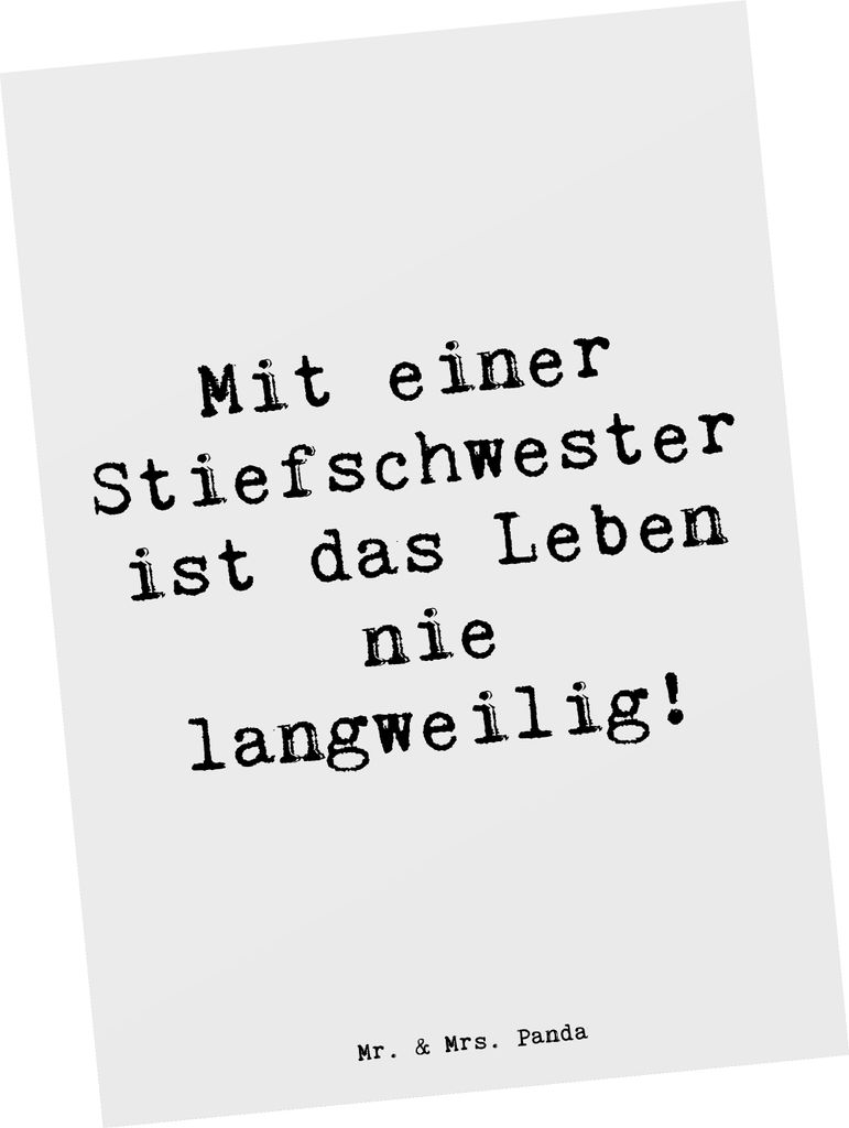 Mr. & Mrs. Panda Postkarte Spruch Stiefschwester Abenteuer - Weiß - Geschenk, Grußkarte, Verbindung, Familie, persönliche Erinnerungen, Weihnach...