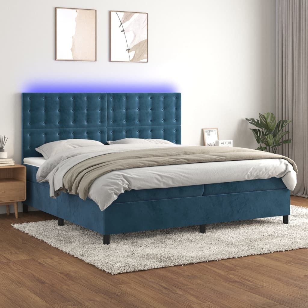 Hochwertig Boxspringbett mit Matratze & LED Dunkelblau 200x200 cm Samt 3136387