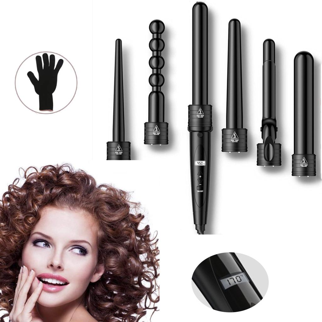 6 in 1 Lockenstäbe, Schwarzes Lockenwickler-Set, 6 Produktbild 