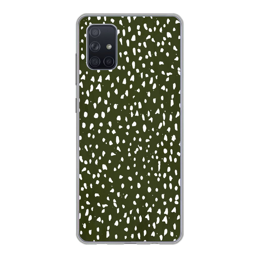 MuchoWow Handyhülle Schutzhülle Hülle für Samsung Galaxy A71 Polka dots - Weiß - Schwarz Silikon Softcase Handy Hülle - Kartenbesitzer