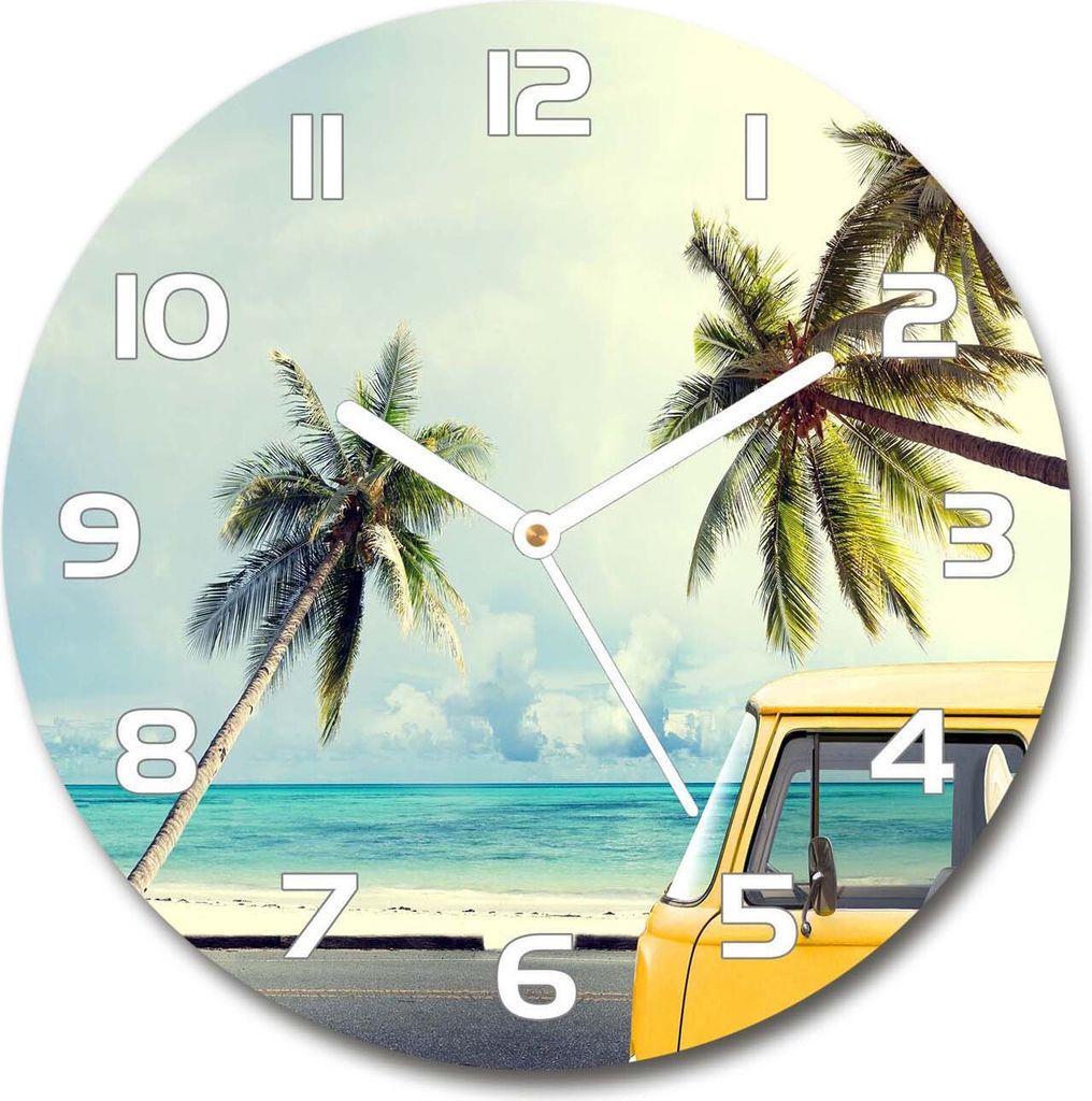 Wanduhr aus Glas 30fi Glasbild Glasuhr Gehärtetes Glas - weisse-zeiger - Van beach