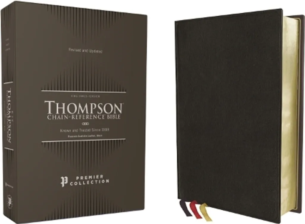 Bible d'étude KJV Thompson reliée en cuir de chèvre noir luxe