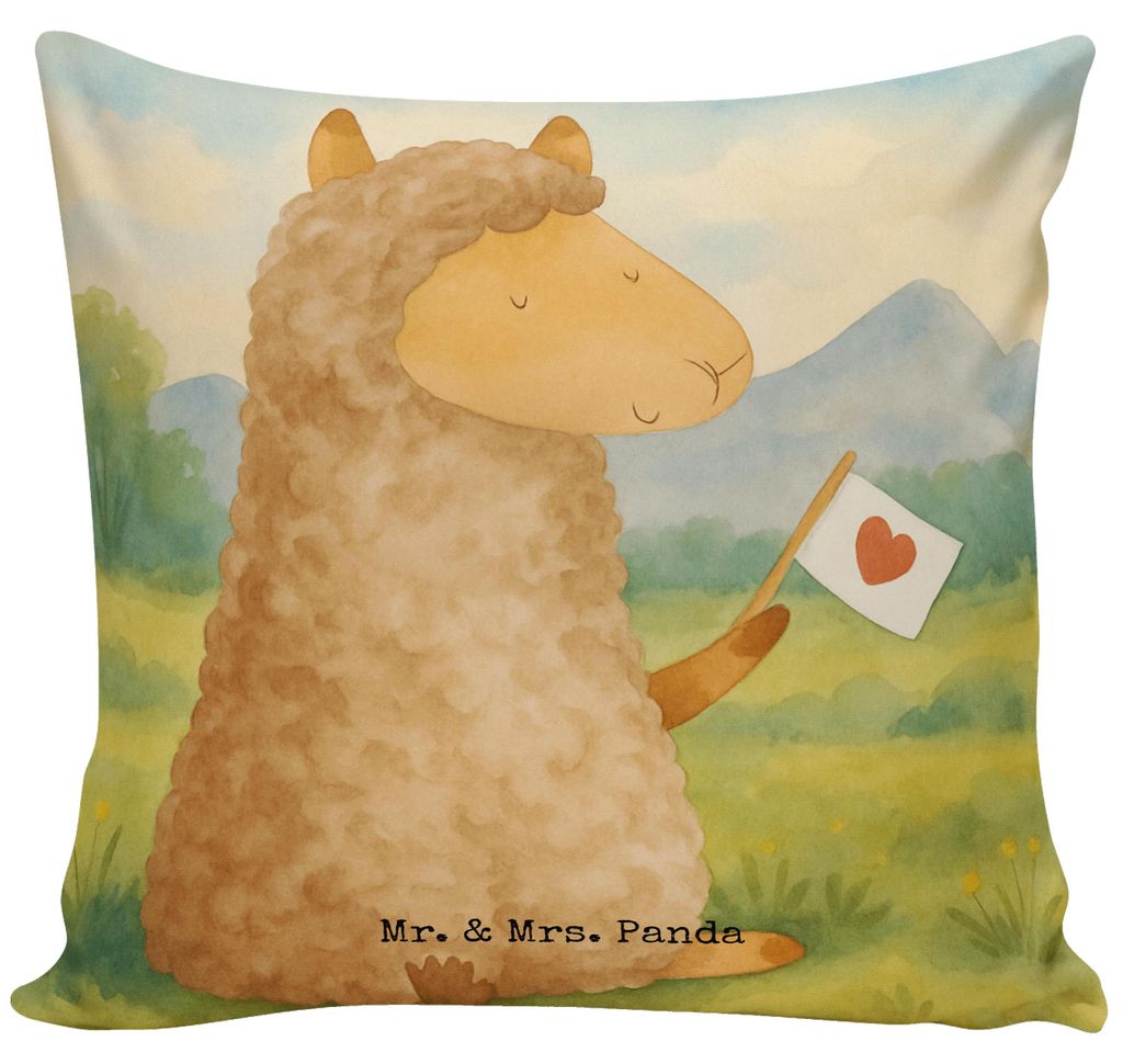 Mr. & Mrs. Panda Sofakissen Alpaka Fahne Design - Weiß - Geschenk, Zierkissen, Dekokissen, Polster, Lamas, Liebe, Alpakas, kuschelkissen 40x40, So...