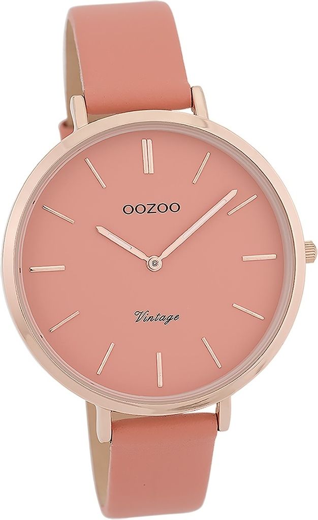 Oozoo Leder Damen Uhr matt Analog Quarzuhr Armband rosa Vintage Series D2UOC9806A