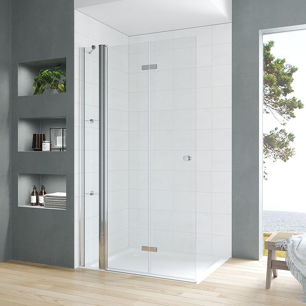 AQUABATOS Walk in Dusche 100x187cm Duschwand Drehfalttür 5 mm ESG Klarglas Duschabtrennung mit Duschablagen