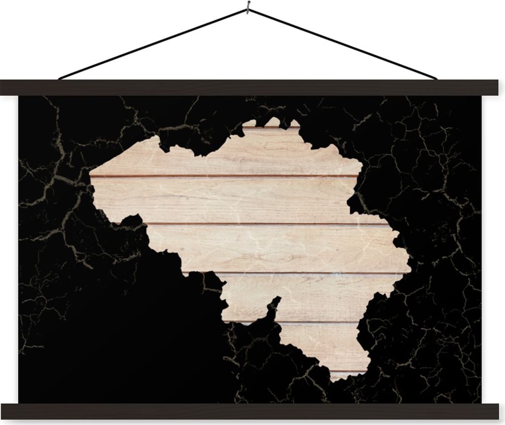 MuchoWow Textilposter Karte Europa - Belgien - Holz 120x80 cm mit schwarzem Rahmen - Wanddeko