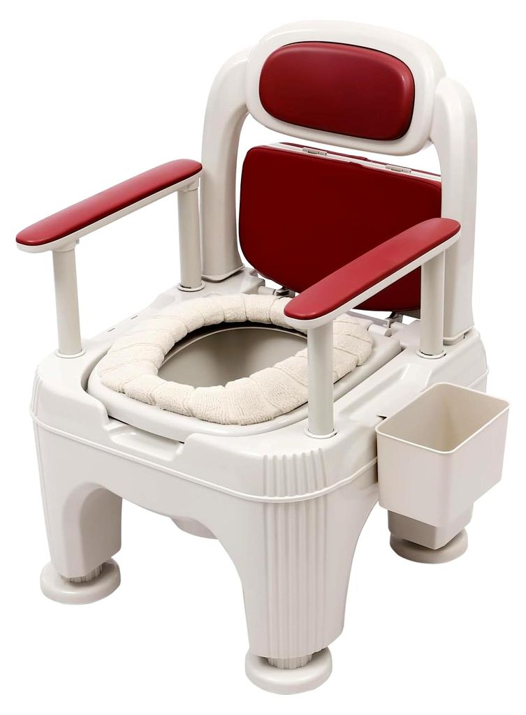Nachttisch-Toilettenstuhl für Senioren, höhenverstellbar 37-52 cm, WC-Stuhl mit Taschentuchbox, Rückenlehne, gepolsterter Sitzfläche, abnehmbar...