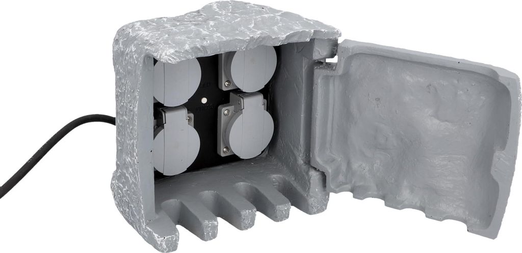 UNITEC WiFi Steckdosenverteiler für den Garten in Steinoptik, Gartensteckdose, Außensteckdose, IP 44, 4 Steckdosen Würfel