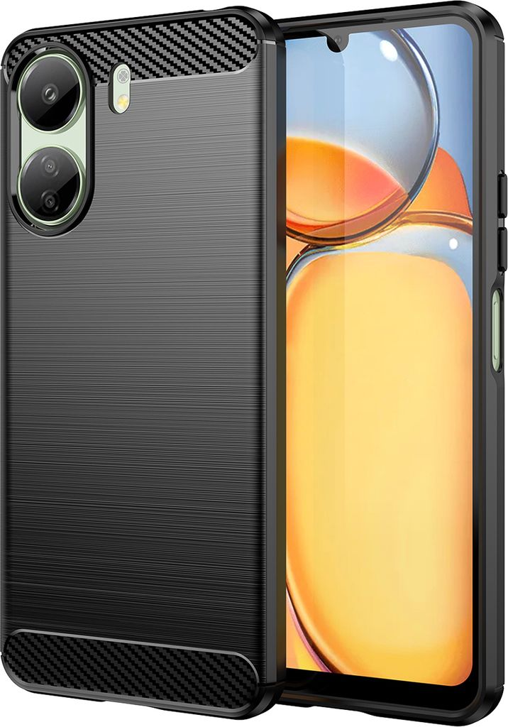 Redmi 13C Hülle, Carbon-Faser TPU Silikon Stoßfest Schutzhülle für Xiaomi Redmi 13C /Poco C65 Schwarz