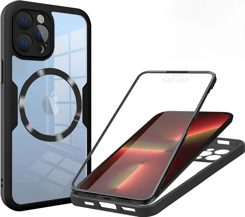 Techsuit ColorVerse 360 Hülle mit Schutzfolie und MagSafe für Apple iPhone 13 Pro - Schwarz