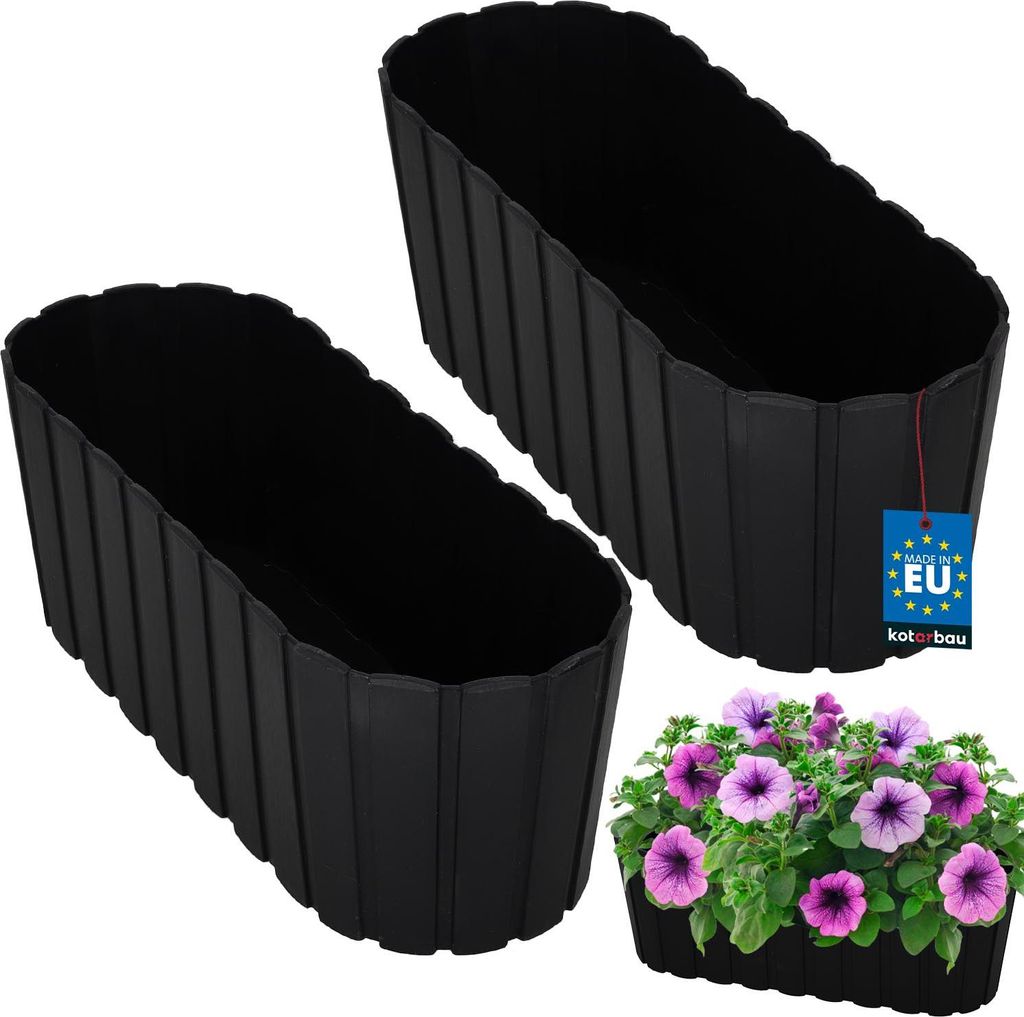 KOTARBAU 2er Set Blumenkasten Balkon Blumentopf 40x13x13cm Anthrazit Pflanzkübel Pflanzkasten Pflanzentopf Kunststoff Balkonkasten Rustikal Übe...