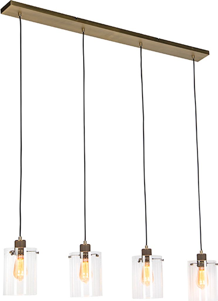 QAZQA - Modern Skandinavische Hängelampe I Pendellampe I Pendelleuchte Bronze mit Glas 4-flammig-Licht - Kuppel I Wohnzimmer I Schlafzimmer - Stah...
