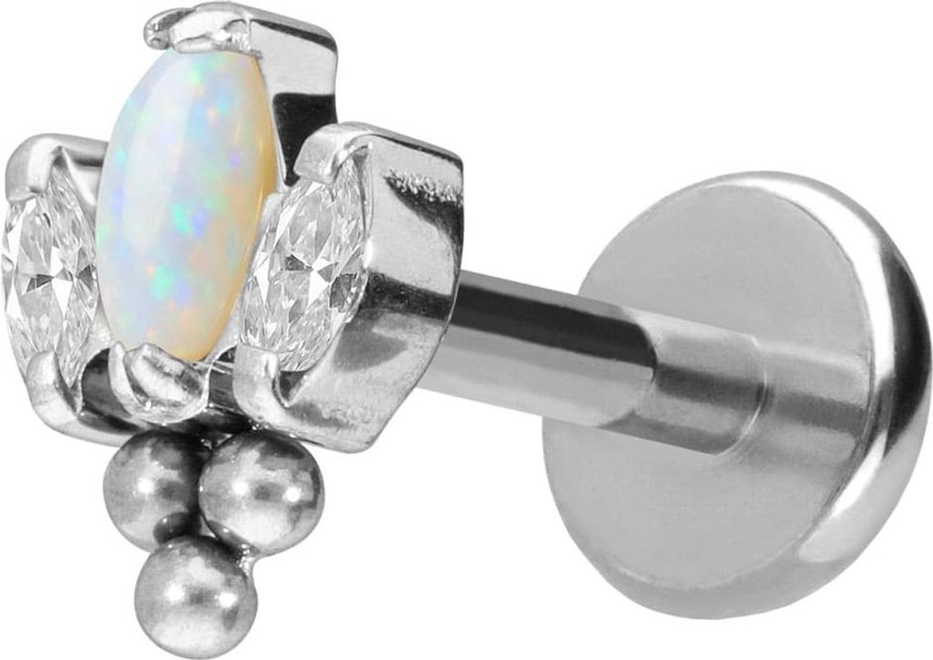 Ohrpiercing, Nasenpiercing Titan Labret mit Push Fit LOTUSBLÜTE + 3 KUGELN Silber Stablänge: 9mm | Stabstärke: 1mm