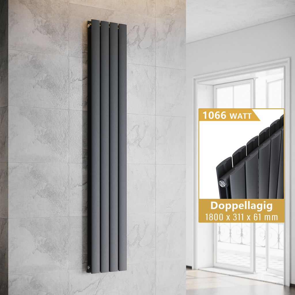 SONNI Paneelheizkörper Vertikal Heizkörper Doppellagig Anthrazit 1800×311mm