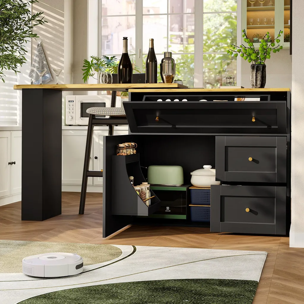 Table haute réglable avec étagère à snacks et armoire de buffet intégrée