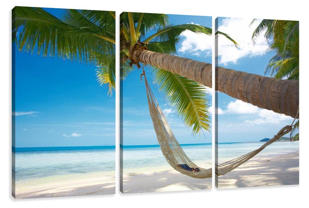 Strand mit Hängematte Leinwandbild 160x90 cm gerahmt
