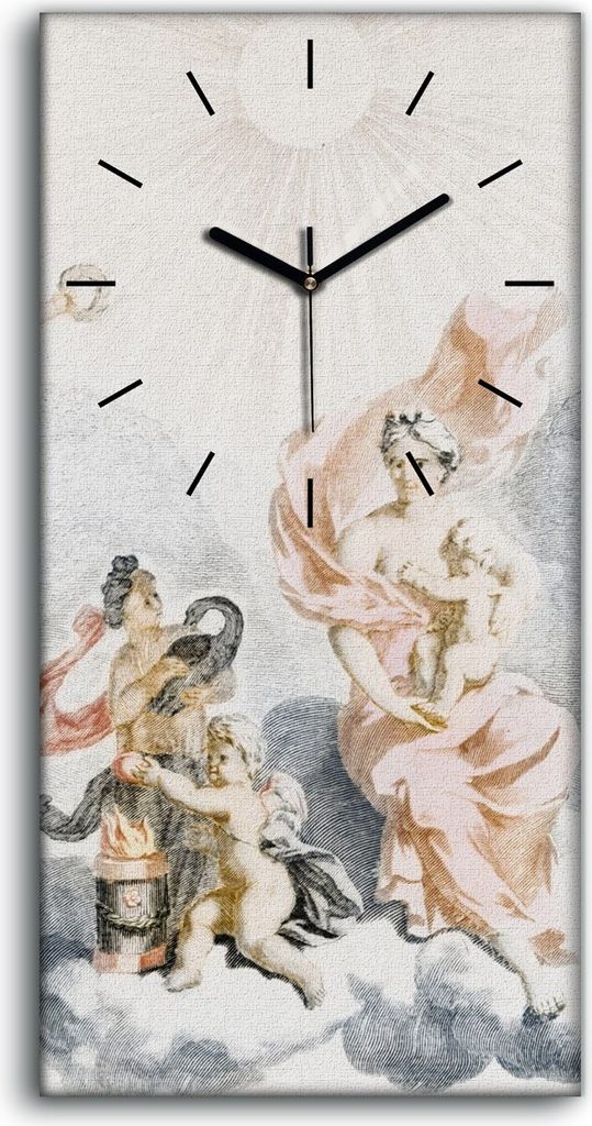 Leinwand Wanduhr Wandkunst Uhr 30x60 Zeichnung Antike Engel Wolken Kunst - schwarze Hände