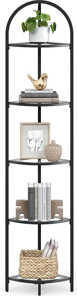 Meuble d'angle de rangement en verre de sécurité à 5 tablettes fixes