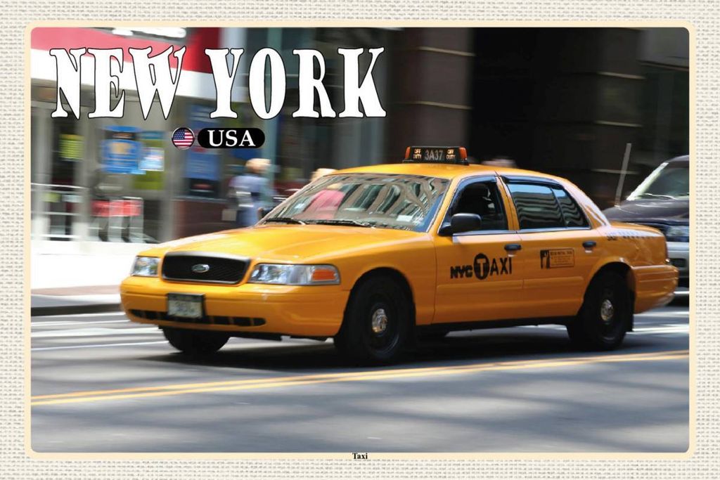 vianmo Holzschild 12x18 cm New York USA Taxi Straßen Bildmotiv Reisemotiv Abenteuer Reisen