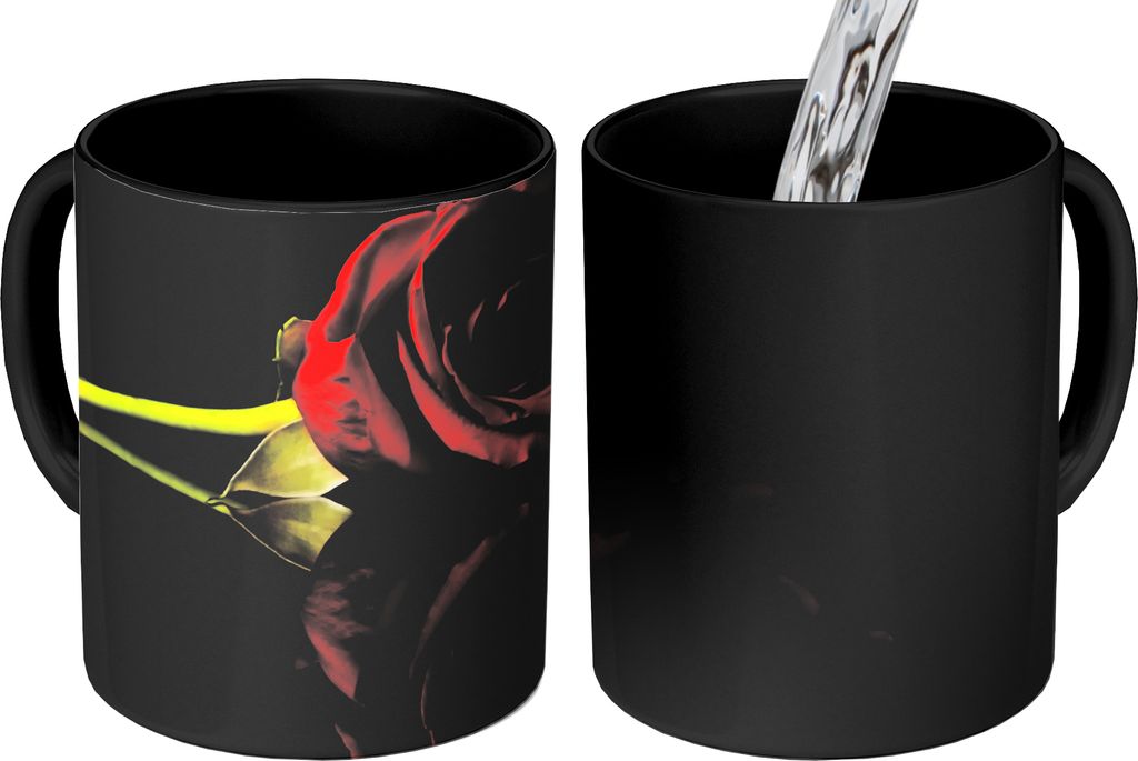 MuchoWow Zauber Tasse Zaubertasse Magic Rosen - Schwarz - Rot 350 ml Farbwechsel Becher Geschenk Geschenkidee - Magic-Tasse - Fototasse - Keramik...