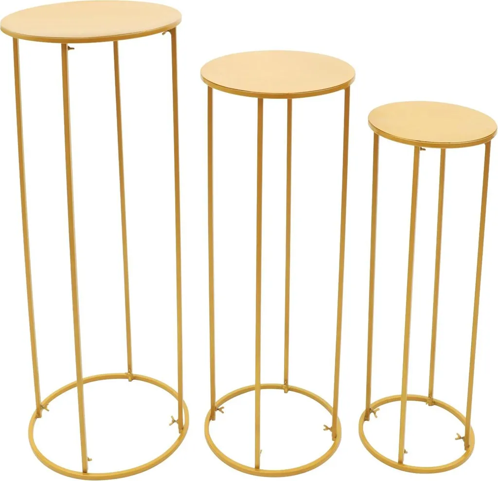 Colonnes porte-plantes cylindriques en acier doré - Set de 3 tailles