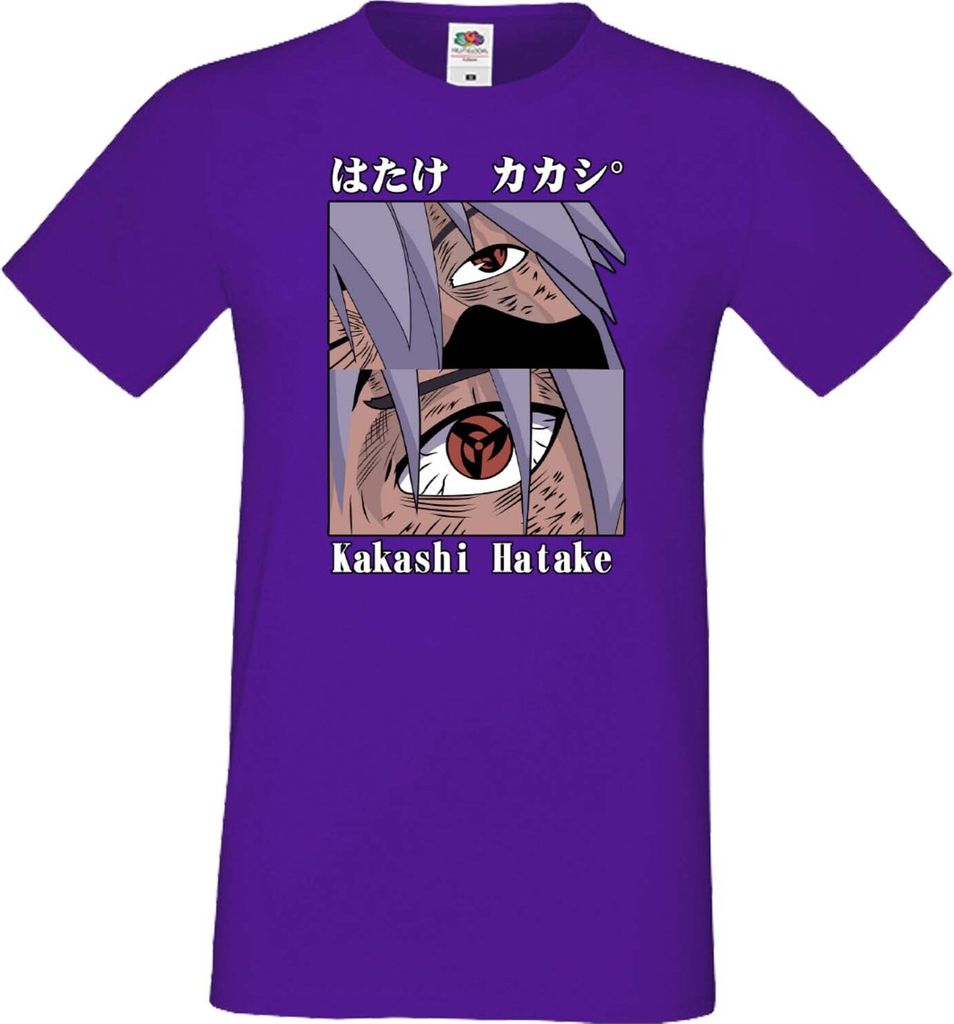Herren T-Shirt Japan Manga Animation Comics Naruto Kakashi Hatake Sharingan Var-036 Kakashi Sharingan, Man L / Lila