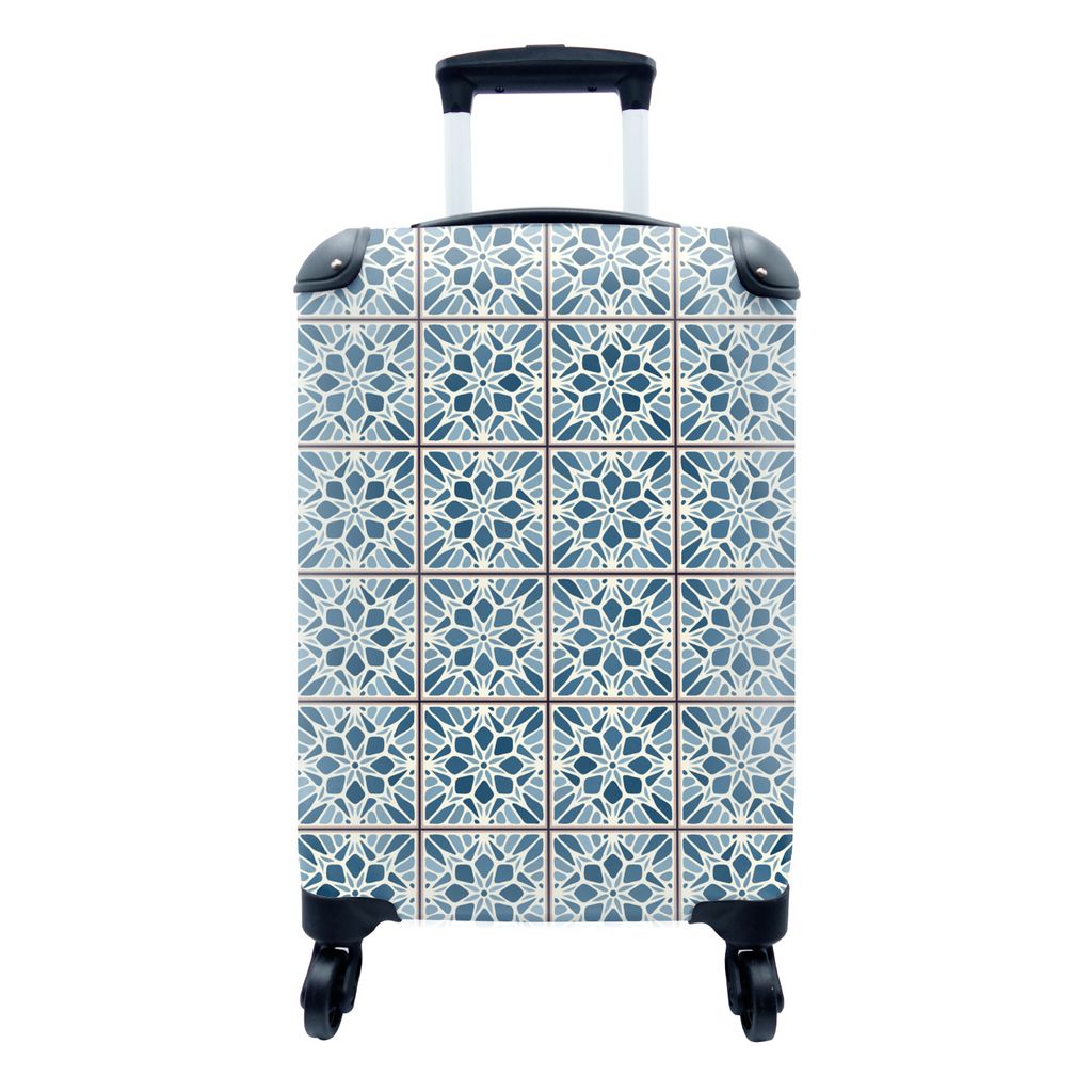 MuchoWow Koffer Handgepäck Trolley Rollkoffer Kleine Reisekoffer mit 4 Rollen - Fliese - Vintage - Muster - Cabin Size < 55x40x23 cm & 55x40x20 ...
