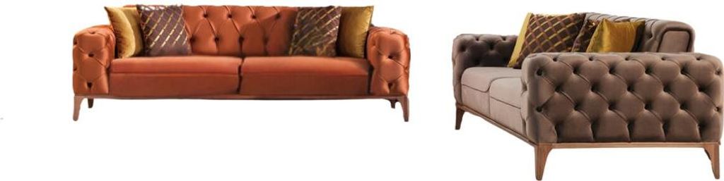 Villa Möbel Sofa Set Roma Braun-Terracotta Stellvariante:2+2 Relax- und Bettfunktion, pflegeleichter Mikrofaser Samtstoff