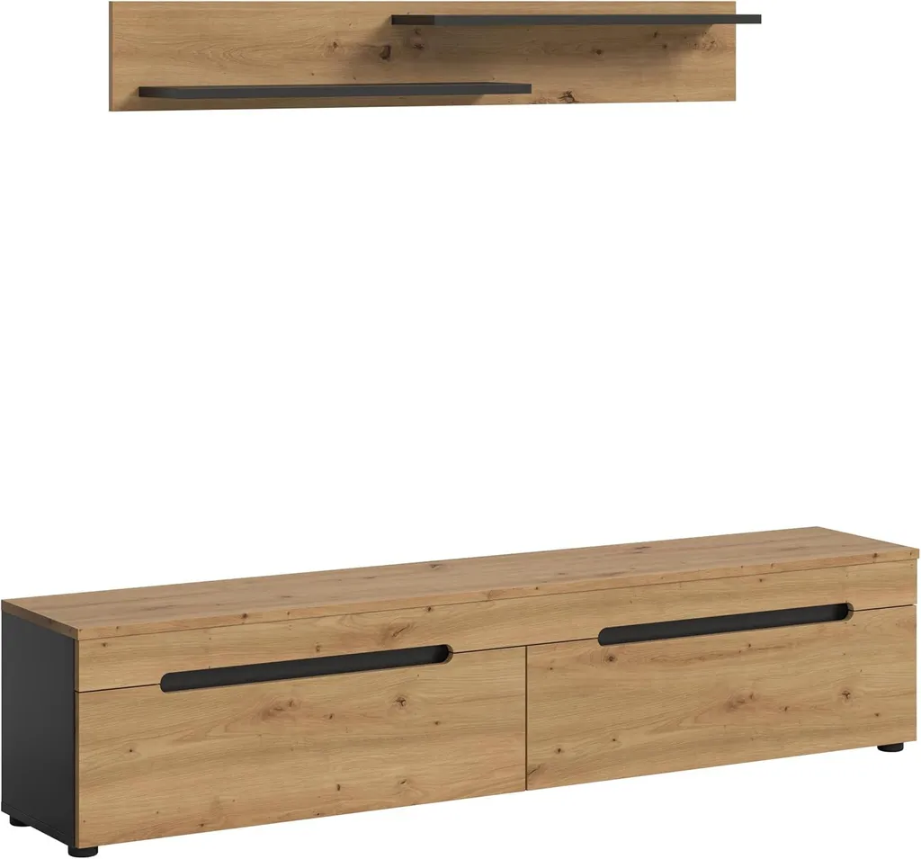 Banc TV scandinave Canu avec rangements fermés chêne et gris anthracite