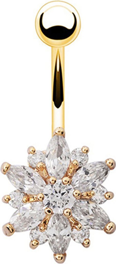 Frauen Strass Blume Bauchnabel Nabel Ring Bar Körper Piercing Schmuck Charme-Gold und Weiß