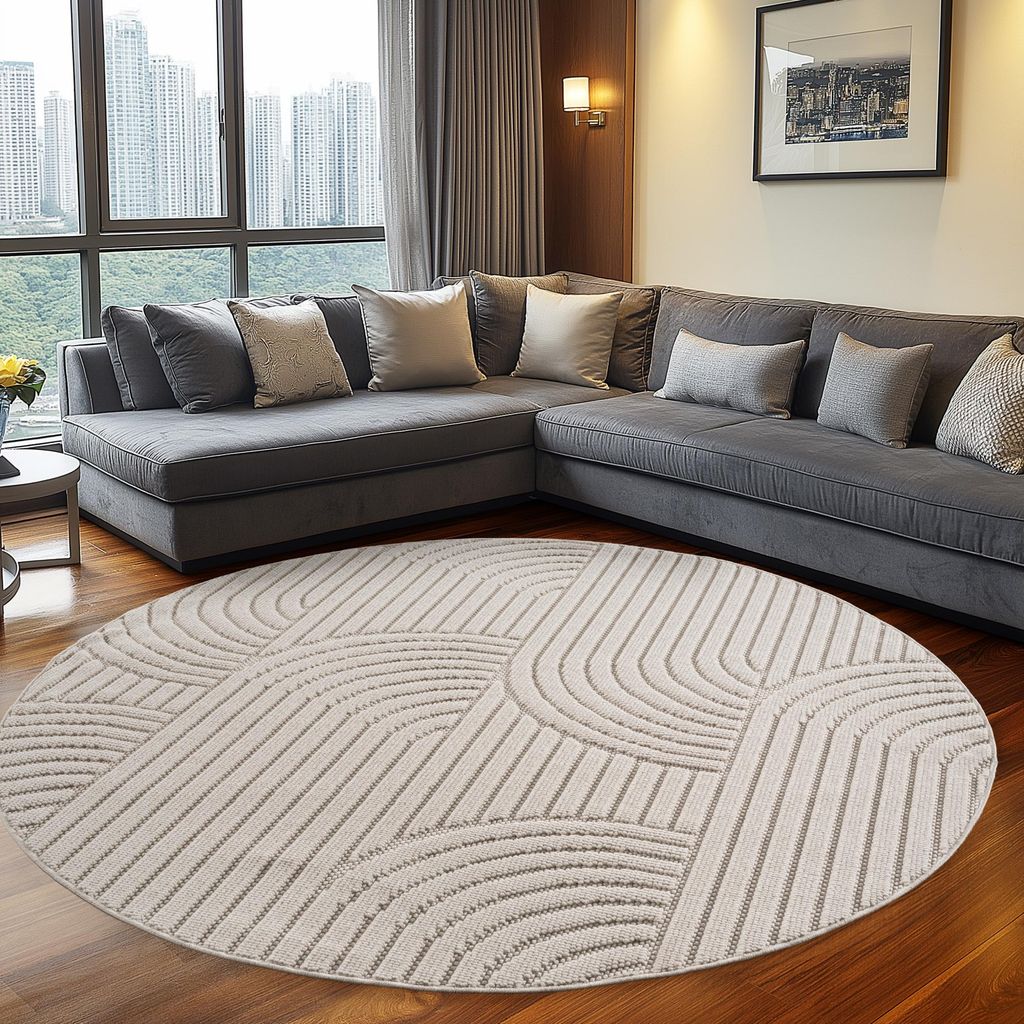 Teppium Teppich Wohnzimmer Boho Design Bouclé Schlingenflor Skandi Stil Robust Superweich für Schlafzimmer, Grösse: 80 cm Rund