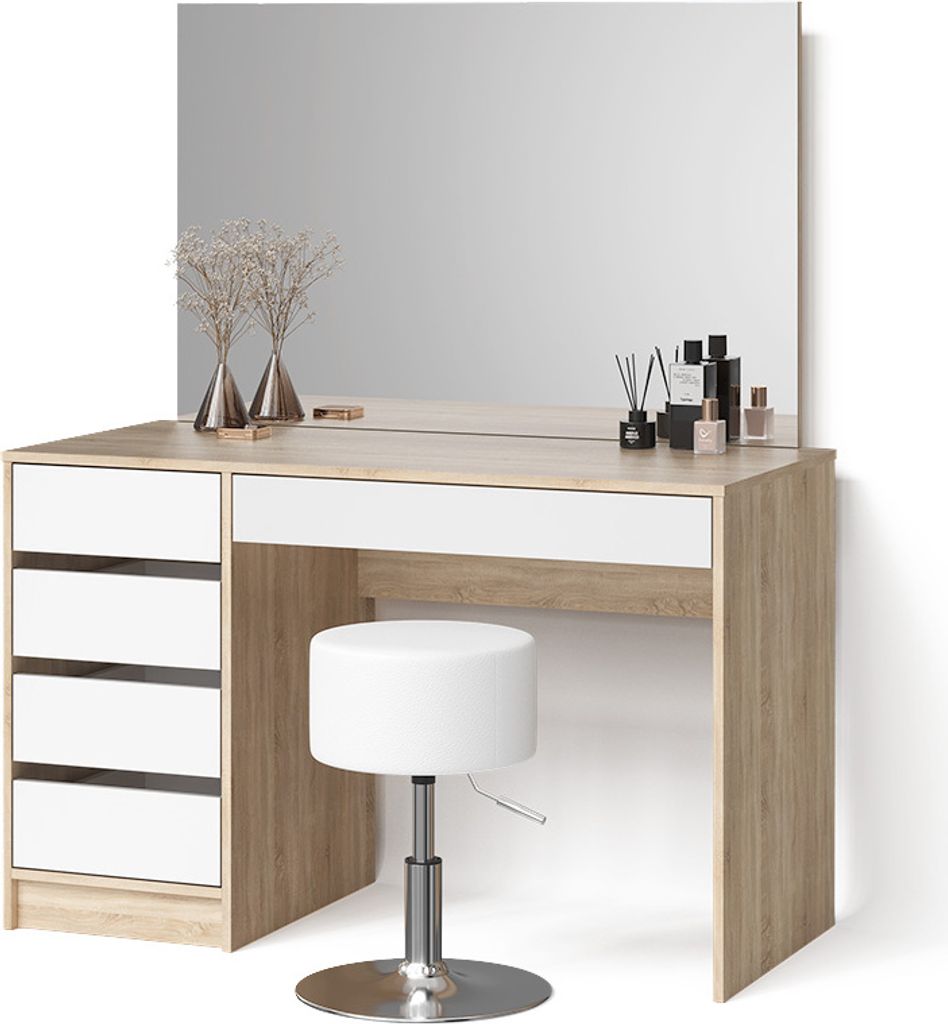 Schminktisch Livinity Imola Weiß/Sonoma 120 cm mit Hocker, Model 53061