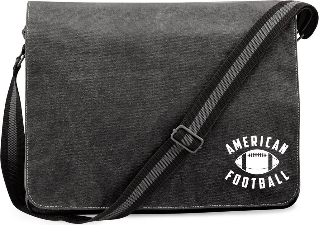 Huuraa Umhängetasche American Football Ball 14 Liter Black Canvas Laptoptasche Geschenkidee