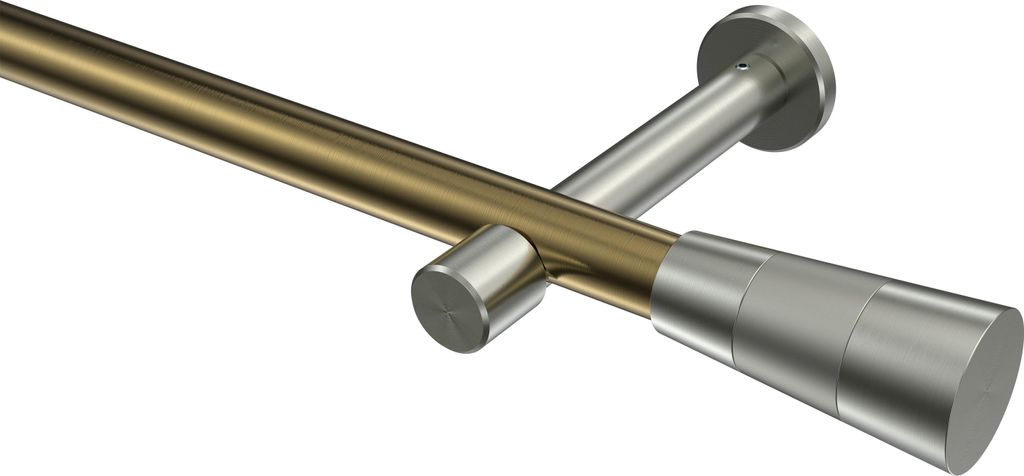 Interdeco Gardinenstange / Vorhangstange Messing Antik / Edelstahl-Optik, Typ Prestige Tanara (Konus) ohne Ringe, 20 mm Ø 1-läufig, 540 cm