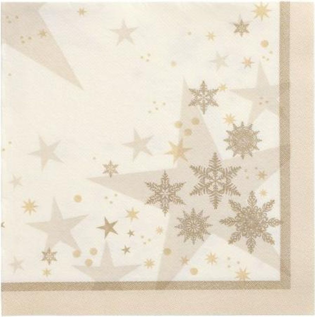 250 Servietten "ROYAL Collection" 1/4-Falz 40 cm x 40 cm champagner "Stars and Snowflakes"