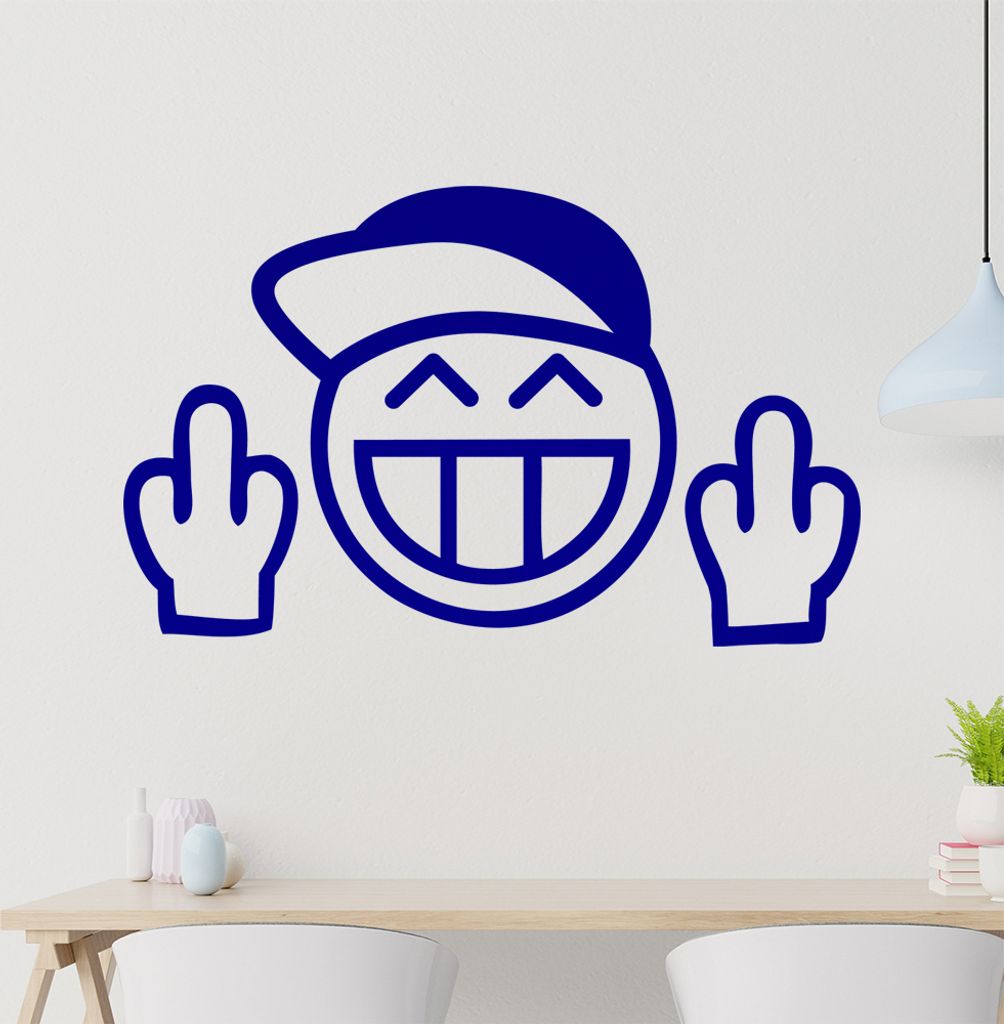 KIWISTAR Fuck you smile Boy - Cap Mittelfinger Wandtattoo in 6 Größen - Wandaufkleber Wall Sticker - Dekoration, Küche, Wohnzimmer, Schlafzimmer...