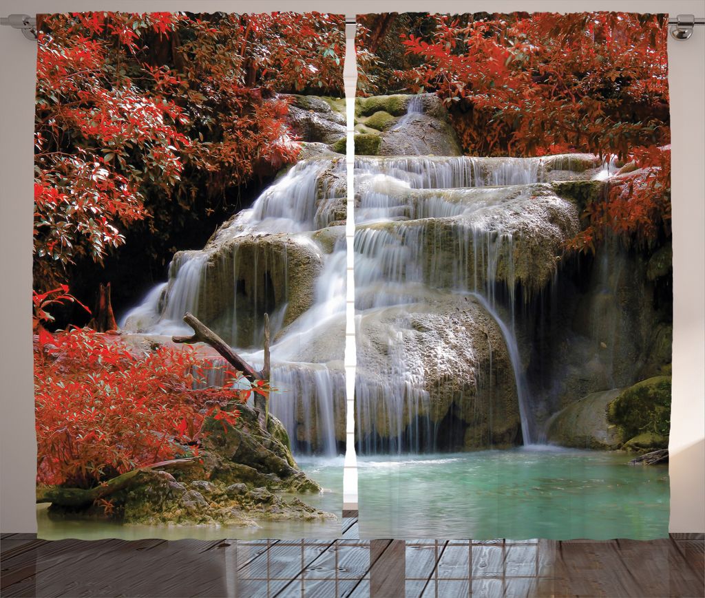 ABAKUHAUS Landschaft Rustikaler Gardine, Herbstbäume mit Rock, Schlafzimmer Kräuselband Vorhang mit Schlaufen und Haken, 280 x 225 cm, Hellbraun ...