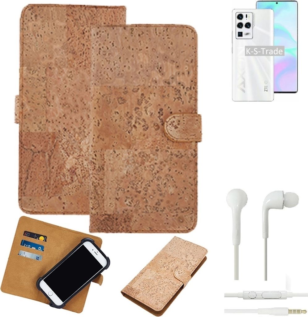 K-S-Trade Hülle kompatibel mit ZTE Axon 30 Ultra + in ear Kopfhörer Kork Handyhülle Cover Schutzhülle TPU Case Bumper in Hellbraun, (1x)