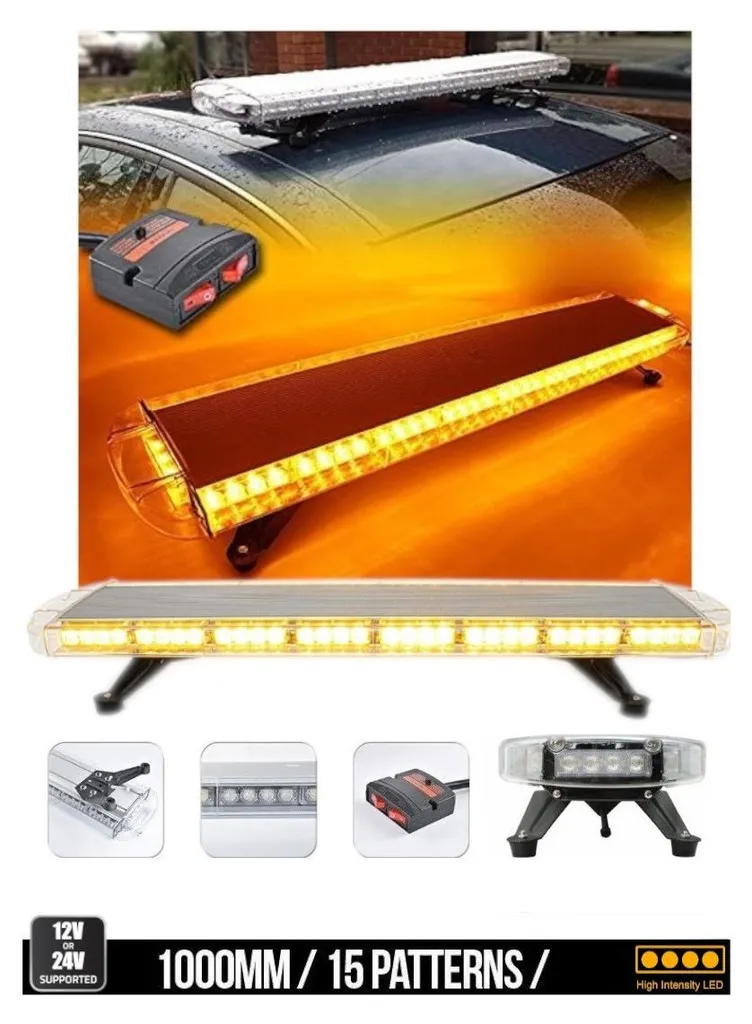 Barre LED gyrophare 98 cm 72 LED 12-24V jaune puissant pour dépannage