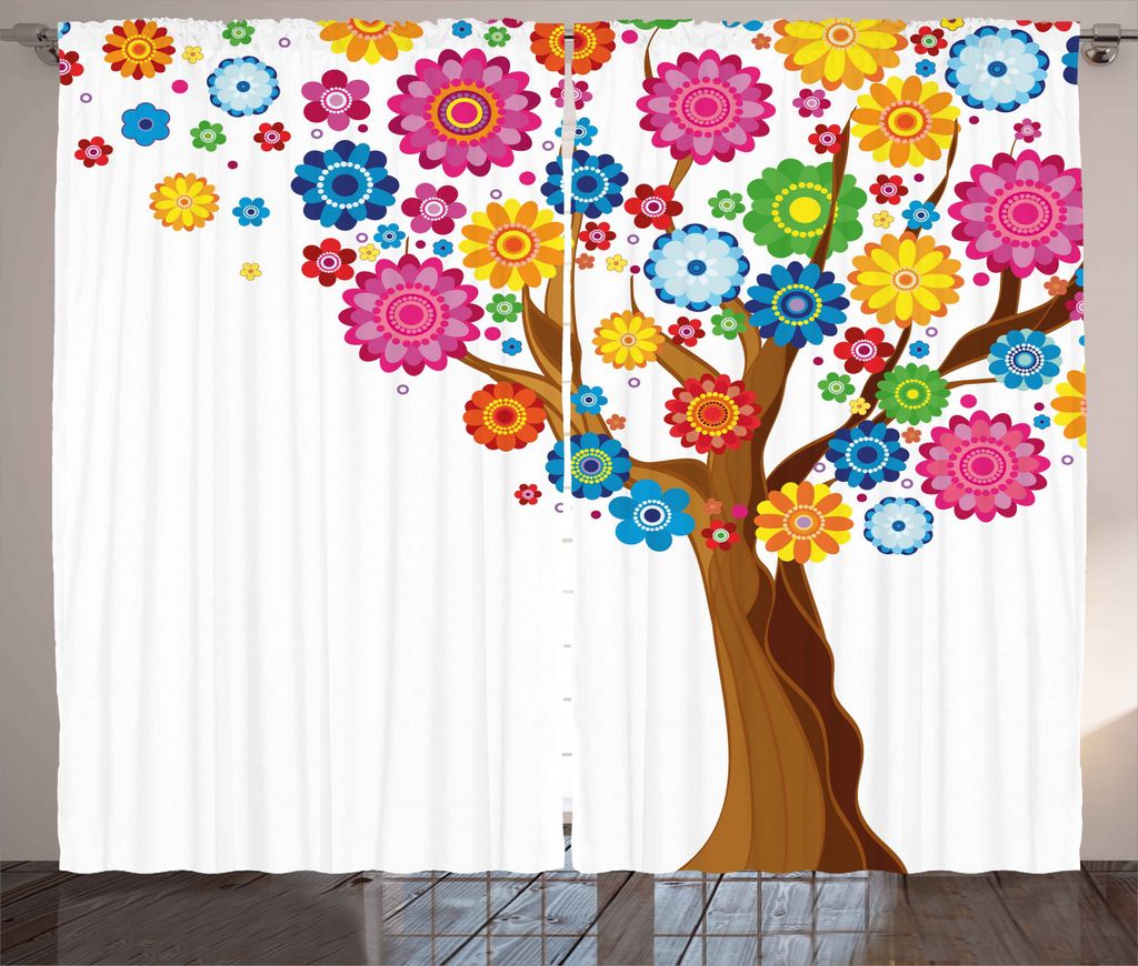 ABAKUHAUS Kinderzimmer Rustikaler Gardine, Baum Leuchtende Blüten, Schlafzimmer Kräuselband Vorhang mit Schlaufen und Haken, 280 x 245 cm, Mehrfa...