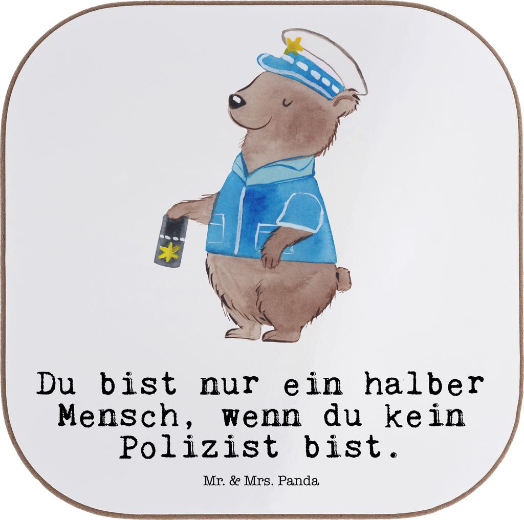 Mr. & Mrs. Panda unterleger Polizist Herz - Weiß - Geschenk, Studium, Polizei, Cop, Untersetzer für Gläser, Holzuntersetzer, gläseruntersetzer,...