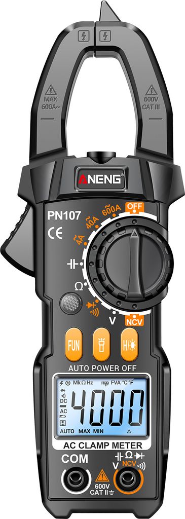 ANENG PN107 Digitales Zangenmessgeraet, CAT II, 600 V Wechselspannung, Multimeter-Tester, 4000 Zaehlungen, Ampere-Spannungspruefer, misst Wechsel-/...